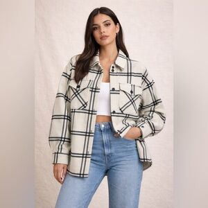 Thread & Supply Cream and Black Plaid Utility Jacket